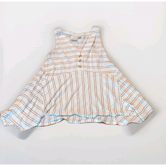 Anthropologie Maeve Alayne Tunic Top Womens Medium White Brown Striped - Picture 1 of 7